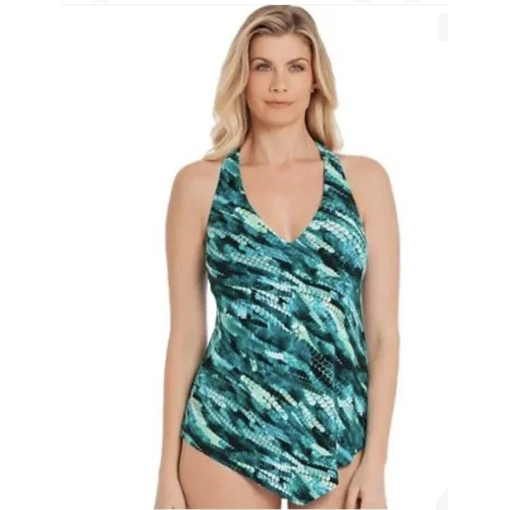 Magicsuit Woman's Aquarius Taylor Printed Racerback Underwire Tankini Top SZ 8‎